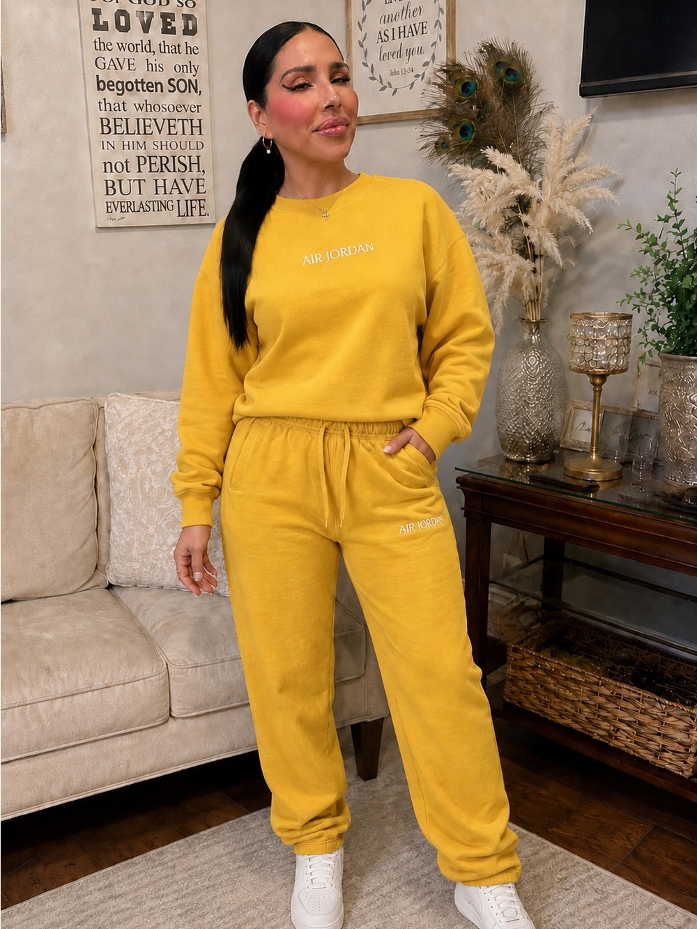 Unisex Nike Air Jordan Essential Wordmark Tracksuit set in University Yellow